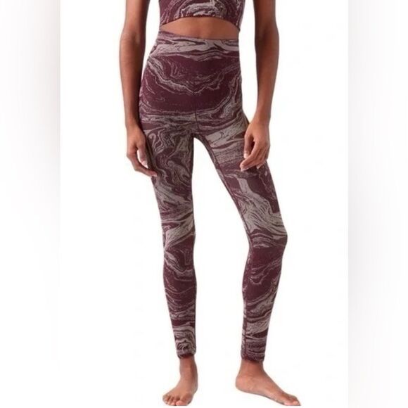 Athleta Aurora Shine High Waist Compression Tight Legging Spiced Cabernet, Sz XL - Picture 1 of 8